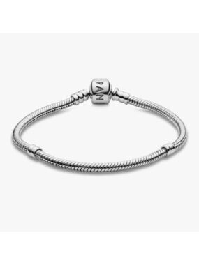 Pandora Iconic Moments Sterling Silver Snake Chain Charm Bracelet Barrel Clasp